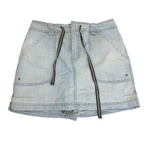 Denim‎ Skort Mini Skirt Shorts Utility Drawstring Light Wash Casual